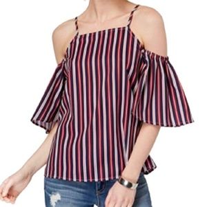 Crave Fame Stripped Cold Shoulder Junior Top